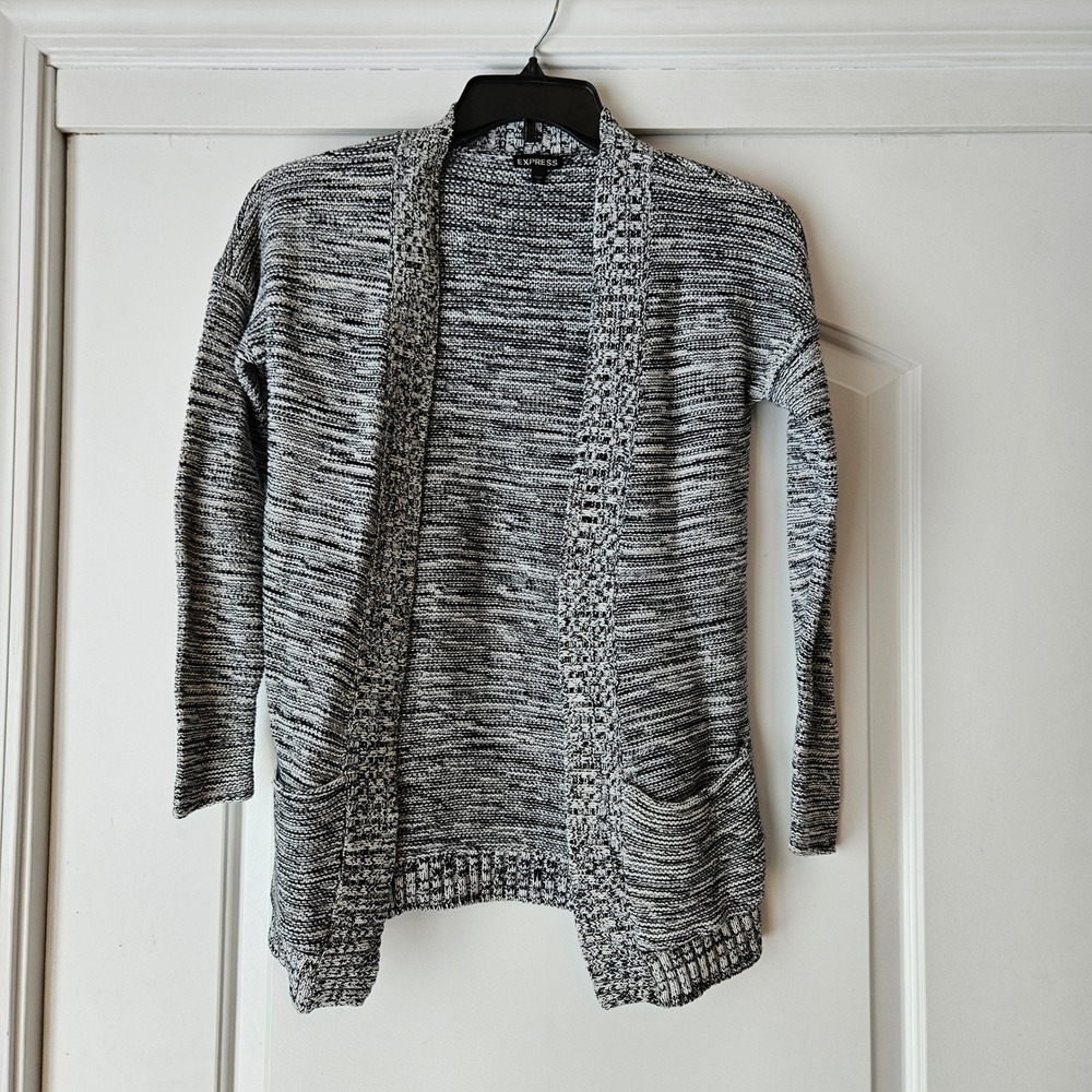 Express Cardigan Black White Womens Extra Small (XS) Stripes Pockets‎ Cozy